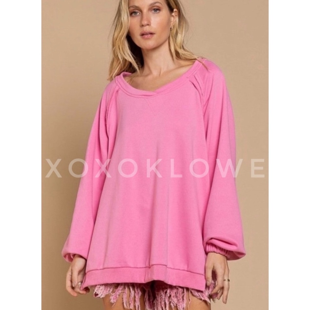 POL Pink French Terry Criss Cross Back Pullover | Slouchy Fit - Picture 3 of 12